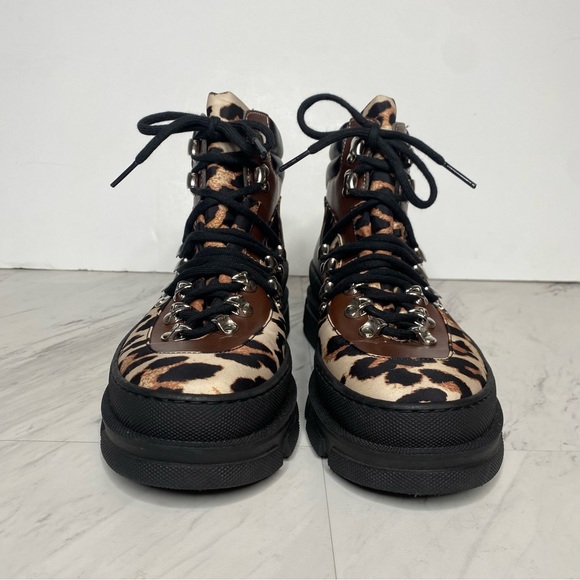 Ganni Leopard Lace Up Hiker Boot 39 - Picture 2 of 15